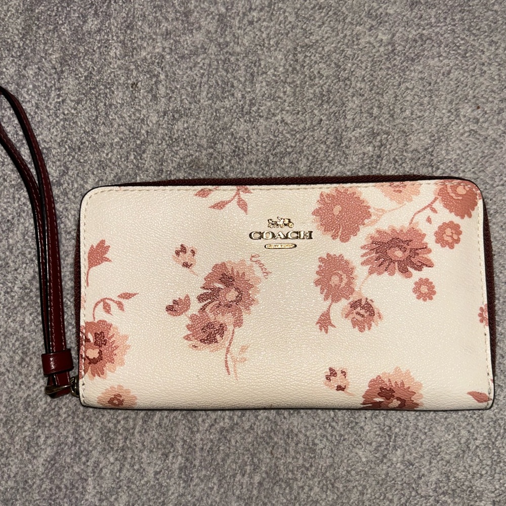 Coach Cream and Pink Floral Clutch